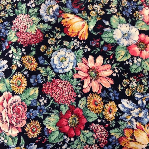 Quilt Cotton Fabric Material - 1 3/4 yard Blue Floral Blue Green Pink #567-3 - Picture 1 of 2